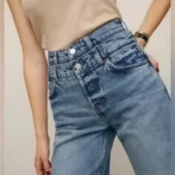 Reformation Cary Double Waistband High Rise Slouchy Wide Leg Jeans Rainy Sz 26 - Picture 1 of 8